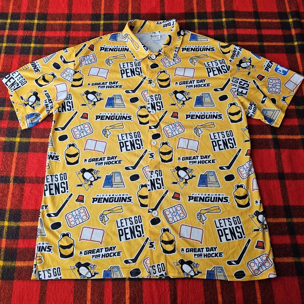 Sobe Promos Mens XL Button Shirt Pittsburgh Penguins Hawaiian NHL Hockey Yellow
